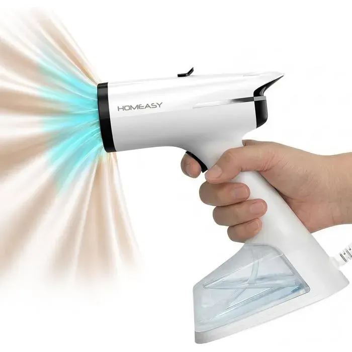 Défroisseur Vêtement à Main avec Aspiration 6000Pa 1500W Vapeur E22 Réservoir 270ml 2 Niveaux Préchauffe 25s Sans Planche