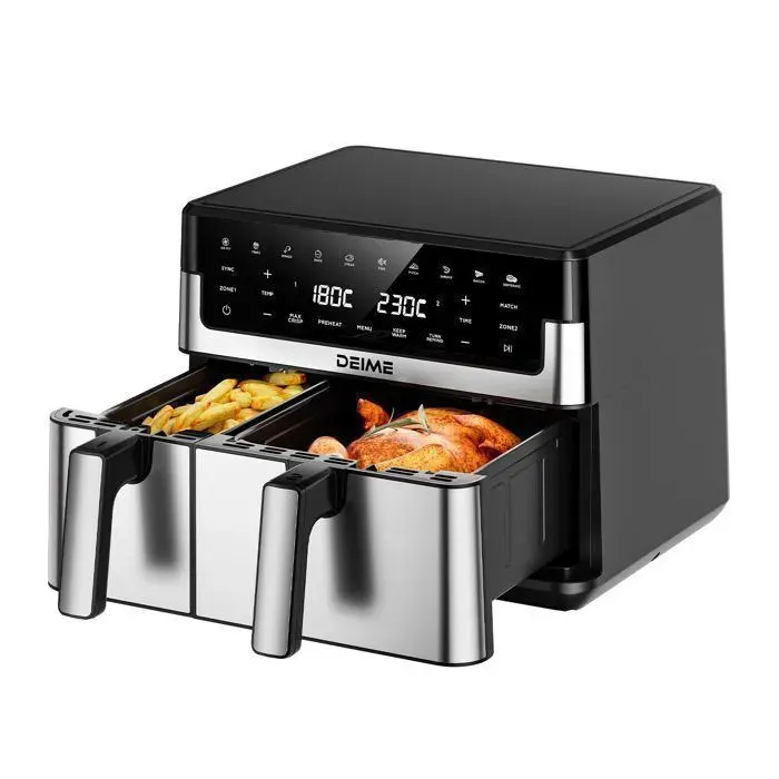 DEIME Air Fryer 6.5L+3.5L - Friteuse sans Huile 10L - Double cuve - 10 Programmes de cuisson - 2800W - Noir