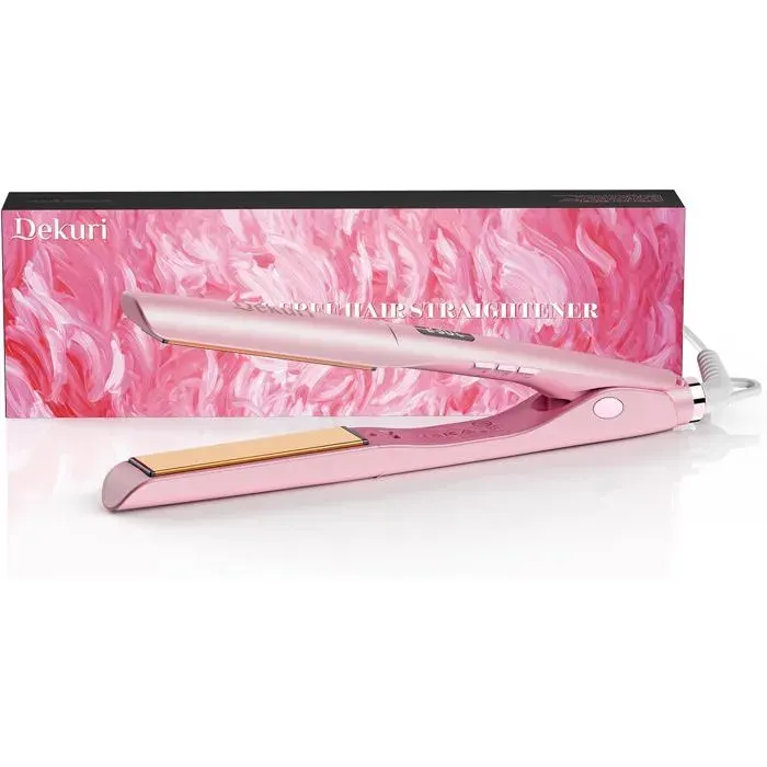 Dekuri Lisseur et Boucleur 2 en 1 - Plaques Titane Chauffe Rapide 30s Écran LCD 120-230℃ Fer Ionique Rose Corail pour Cheveux…