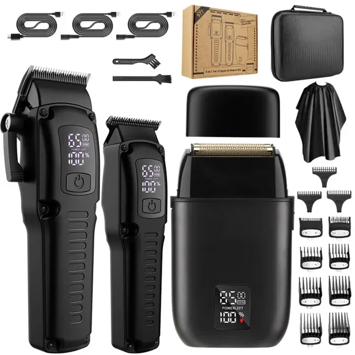 DENODIC Tondeuse à cheveux 3-en-1 avec coffret EVA – rechargeable 180 min 8500 tr/min sans fil pour maison et salon