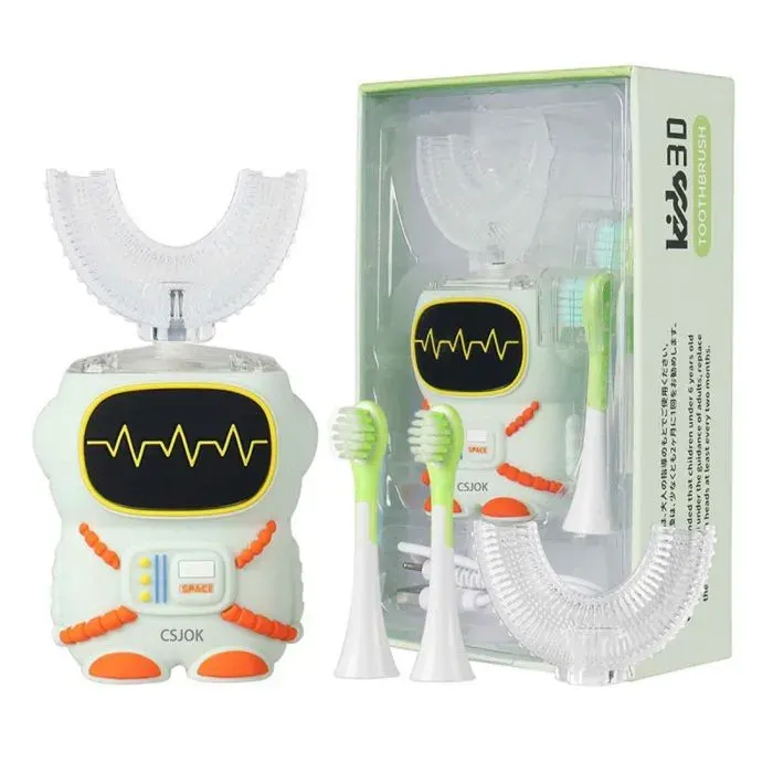 Dents électrique - CSJOK - 250 mAh 5 modes Livré avec 2 têtes de brosse en forme U 20 000 fois par minute Convient aux enfants — coloris Vert
