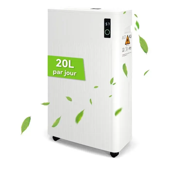 Déshumidificateur 20L/Jour avec 4 Modes Réservoir deau de 6.5 L Affichage LED Sèche-Linge Minuterie 24H WIFI Blanc