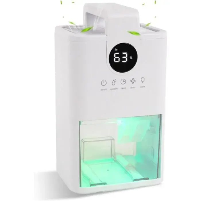 Déshumidificateur 5-en-1 Portable 600m² Minuterie/LED 7 Couleurs Arrêt Auto pour Sous-sol/Maison