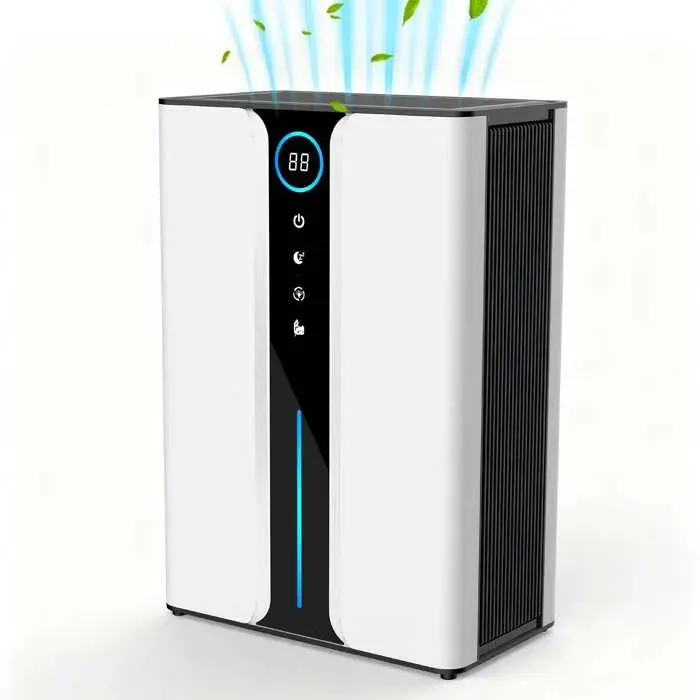 Déshumidificateur compact blanc silencieux 4 modes écran digital humidité réservoir amovible anti-humidité séchage linge ioniseur