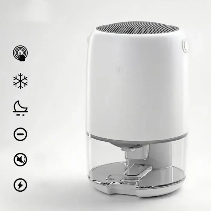 Déshumidificateur Compact – Capacité 1100 ml pour Espaces jusqu’à 30 m² Faible Consommation Silencieux (30 dB) Hygrostat Intégré