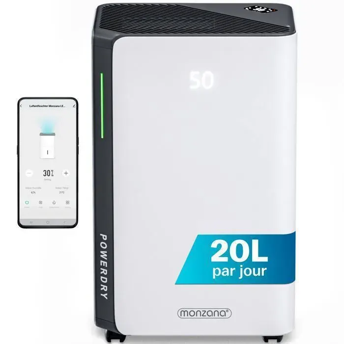 Déshumidificateur connecté MONZANA® 20L/jour 30m² Wifi + App Purificateur dAir Ani Humidité Anti Moisissure avec Minuterie 24H