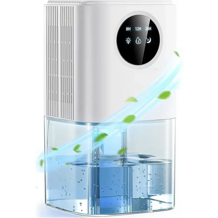 Deshumidificateur d Air 1.7L Déshumidificateur Electrique Ultra-Silencieux DégivrageMinuterie LED Coloré pour Bain Chambre