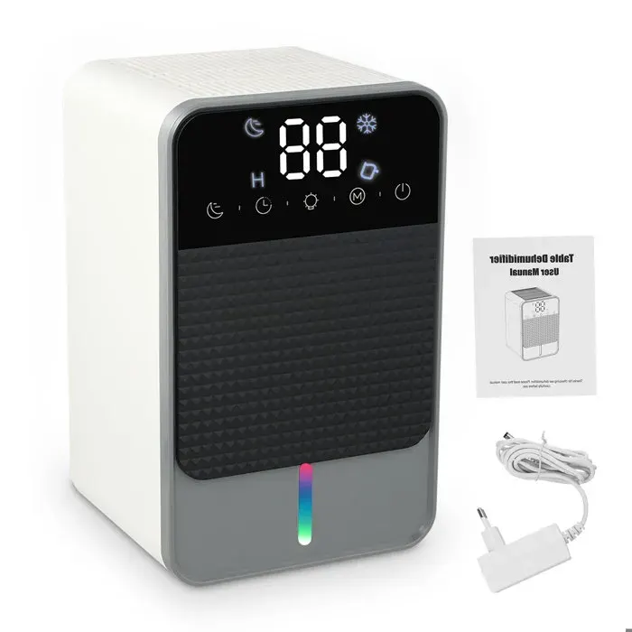 Deshumidificateur d air 1500Ml Electrique Déshumidificateurs Silencieux Maison pour Chambre/Salle de bain/Cave avec LED 7
