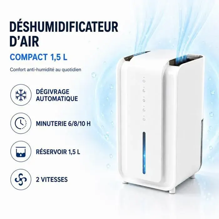 Déshumidificateur d’Air Électrique 15 L Absorbeur d’Humidité Mode Nuit deshumidificateur d air anti moisissure Salle de Bain