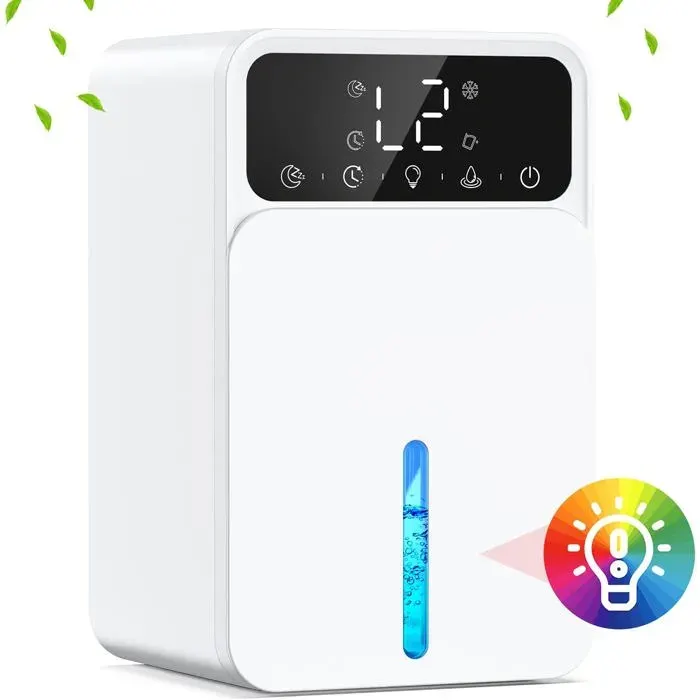 Déshumidificateur d air Electrique 1500ML avec 2 Niveaux et Mode Veille Lumière LED 7 Couleurs pour Salle de
