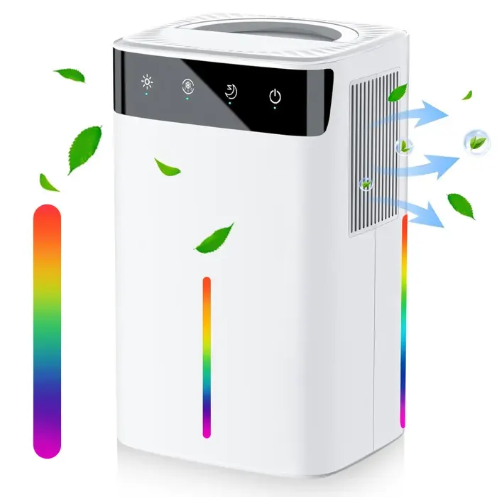 Déshumidificateur dair 2600ml - Anti Moisissure Portable avec Dégivrage Lumière LED - pour Maison Bain Chambre Armoire
