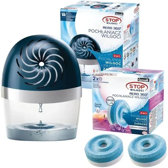 Déshumidificateur dair - Ceresit - Aero 360 - Anti humidité lavande - 2 recharges 450g incluses