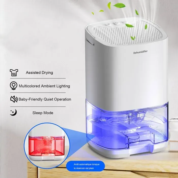 DéShumidificateur dAir Portable - 1000MLavec LED 7 Colorées Arrêt Automatiquepour Maison Bain Chambre Armoire
