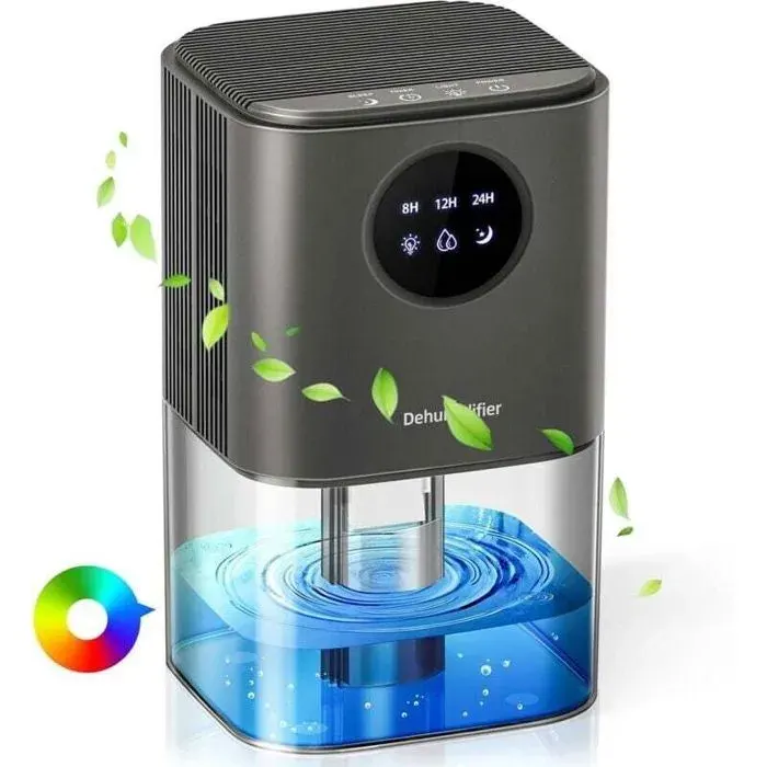 Déshumidificateur dair portable - PZCC - 1700 ml - Gris argenté - Silencieux < 44 dB - Minuterie 8/12/24H