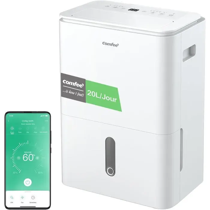 Déshumidificateur Easy Dry 20L/Jour 4 Modes Deshumidificateur DAir Connecté Réservoire 3L Sèche-Linge Fonction Swing Pour Pi