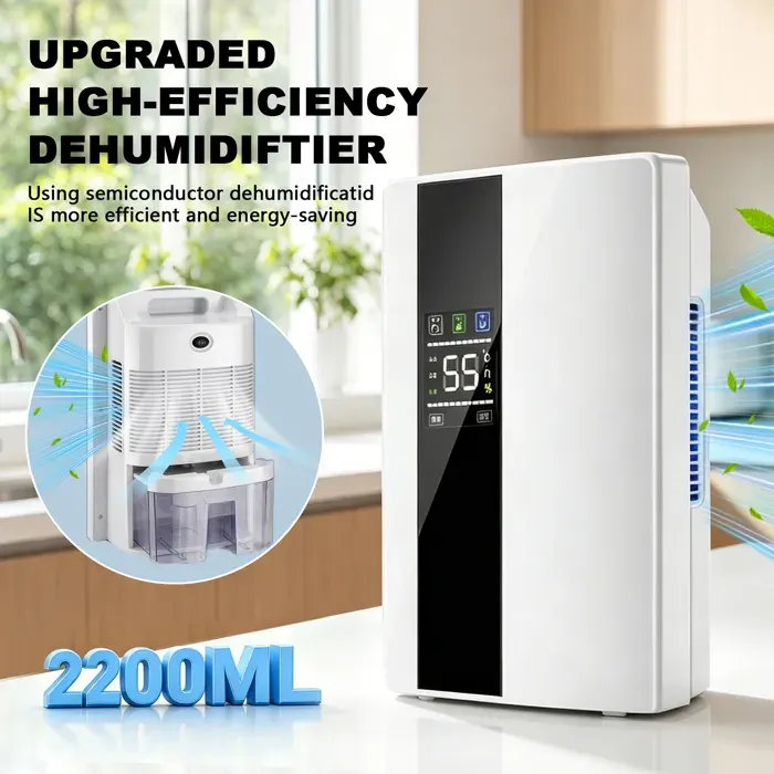 Déshumidificateur électrique 2200 ml avec minuterie et écran tactile LED - Silencieux - déshumidificateur anti-moisissure portable — coloris Blanc