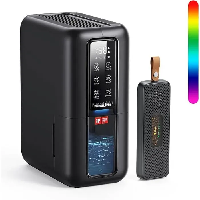Déshumidificateur Intelligent 40-60% HR Ultra-Silencieux 30dB Minuterie 24h LED 7 Couleurs black DESHUMIDIFICATEUR D AIR
