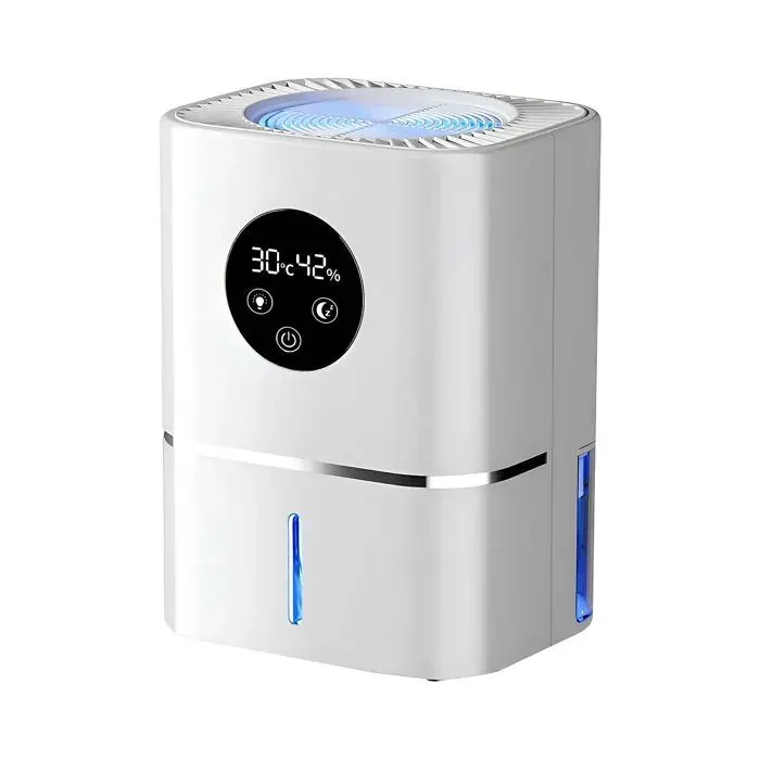 Déshumidificateur portable écran LED réservoir deau dune capacité de 1 100 ml 700 ml/jour 50-100 m² mode veille blanc