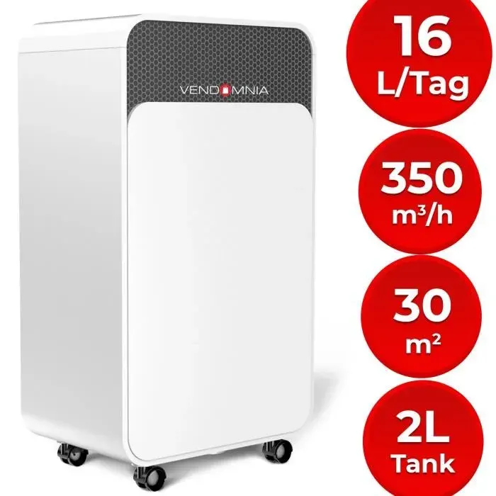 Déshumidificateur portable - VENDOMNIA - LFTENTF03-16 - 16L - 30m² - Minuterie - Sèche-linge