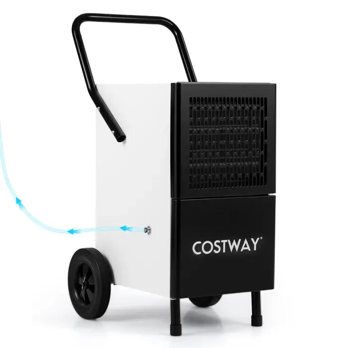 Déshumidificateur Professionnel 60L/Jour COSTWAY Max 697 m² avec Tuyau de Vidange Roulettes Pompe Intégrée 2 Vitesse Ventilateur