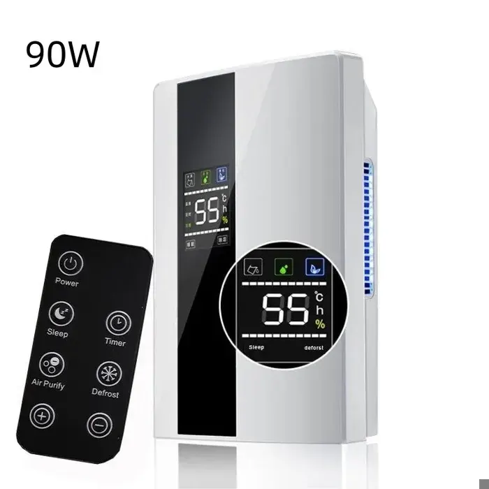Déshumidificateur Purificateur Air 2-en-1 Portable 90W Silencieux 220V Minuterie 24H Ioniseur Stop Auto-Remplissage Maison