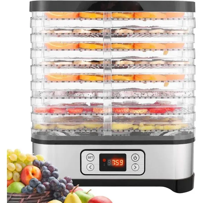 Déshydrateur Aliment 8 Plateaux Déshydrateur De Légume De Fruit Avec Minuterie Et Réglages De Température Écran À Led 400W