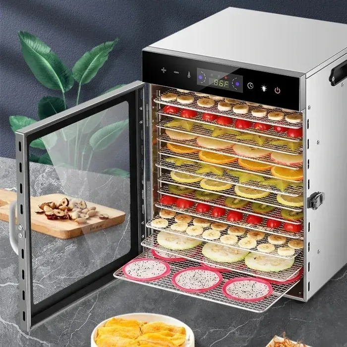 Déshydrateur Alimentaire 12 plateaux - 800W - Minuterie 24H -Température réglable(30~90℃) - Écran tactile-Plateau acier inoxydable