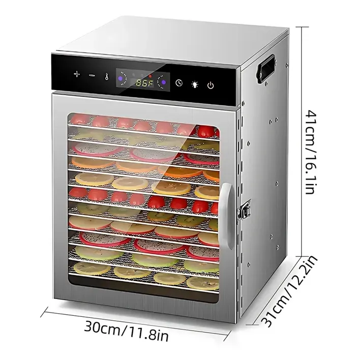 Déshydrateur Alimentaire 12 plateaux - 800W - Minuterie 24H -Température réglable(30~90℃) - Écran tactile - Séchoir à fruits
