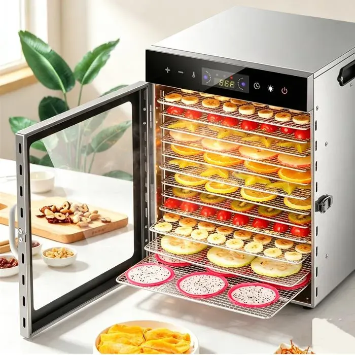 Déshydrateur Alimentaire 12 plateaux - Minuterie 24H -Température réglable(30~90℃) - Écran tactile-Plateau acier inoxy - 800W