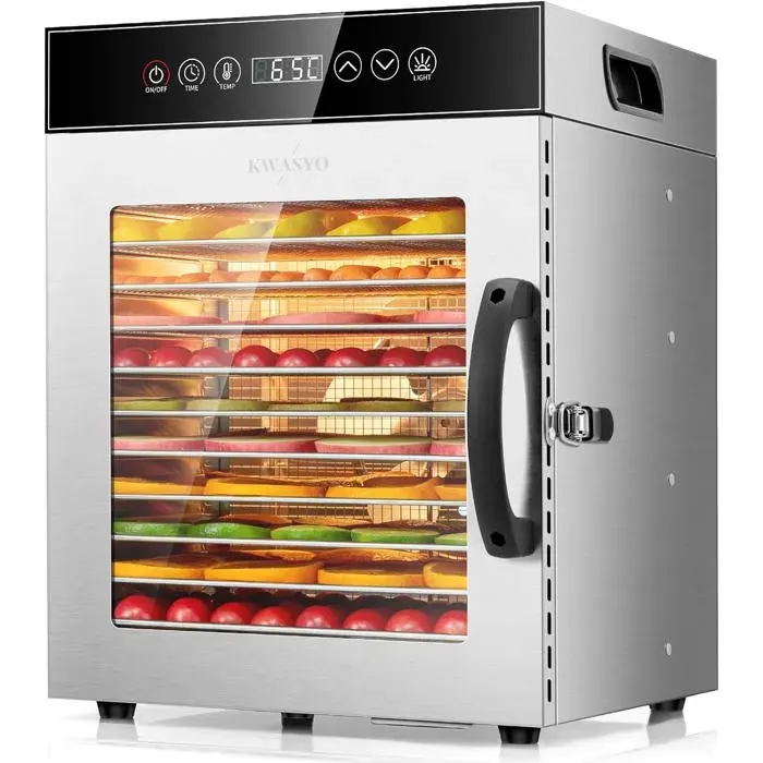 Déshydrateur Alimentaire 750W Inox Avec 12 Plateaux Déshydrateur Professionnel Avec Minuterie Numérique Contrôle Température Pro