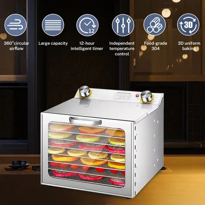 Déshydrateur Alimentaire 8 Couches Inox 400W - Minuterie 12H - Température réglable(35~90℃) - Déshydrateur Alimentaire électrique