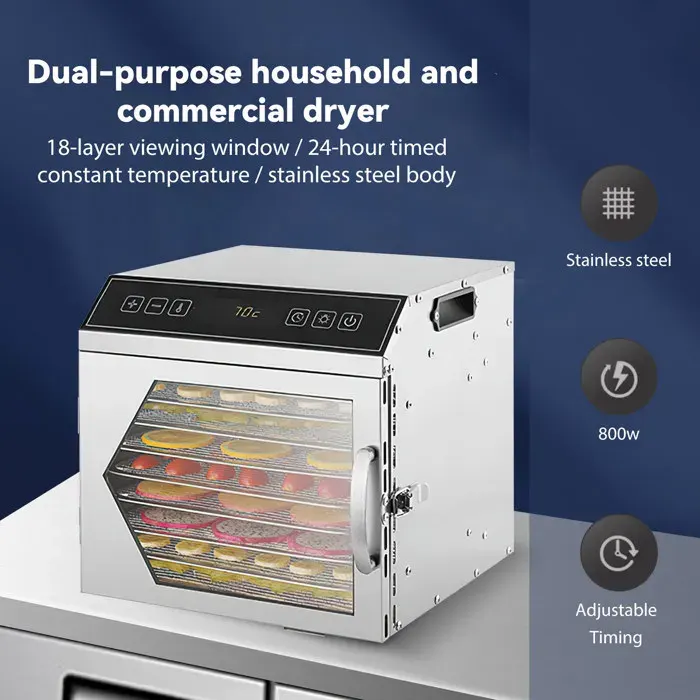 Déshydrateur Alimentaire 8 plateaux - Minuterie 24H - 800W - Température réglable - inoxydable -Déshydrateur Alimentaire électrique