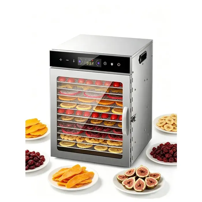 Déshydrateur Alimentaire 800W 12 Étages Écran Visuel Minuterie 24h Température réglable 30-90°C Écran tactile acier inoxydable