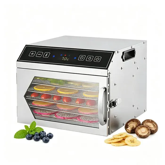 Déshydrateur Alimentaire 800W avec 6 Plateaux en Acier Inoxydable Température Réglable de 40 à 90 °C pour Fruits Légumes Champignons