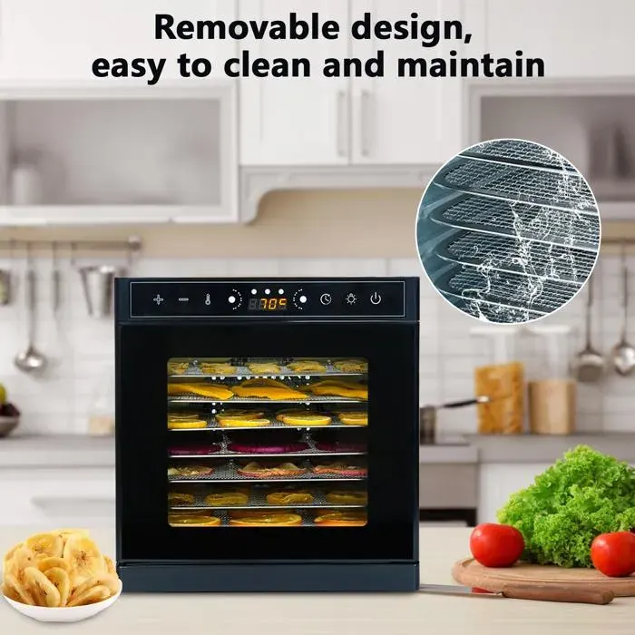 Déshydrateur Alimentaire avec Minuterie 24H - 8 plateaux - 400W -Température réglable(35~90℃) - Toit ouvrant - LED-Séchoir à fruits