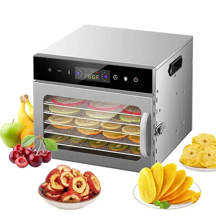Déshydrateur Alimentaire en Acier Inoxydable 6 Plateaux Contrôle de la Températurede de 35 à 90 °C Fonction Minuterie de 24 H