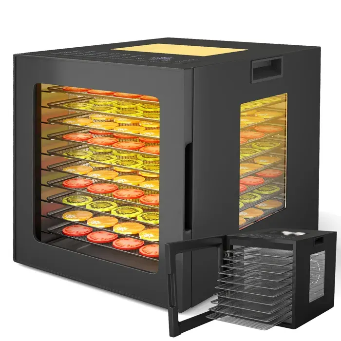 Déshydrateur Alimentaire - RELAX4LIFE - 850W - 10 Plateaux en Acier Inoxydable - Température 35℃-75℃ - Minuterie de 48H - Écran LED
