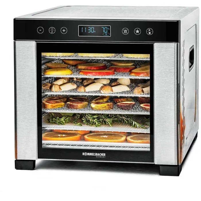 Déshydrateur alimentaire - ROMMELSBACHER - DA 950 - 600 W - Temp. réglable 35–75 °C - 6 grilles inox