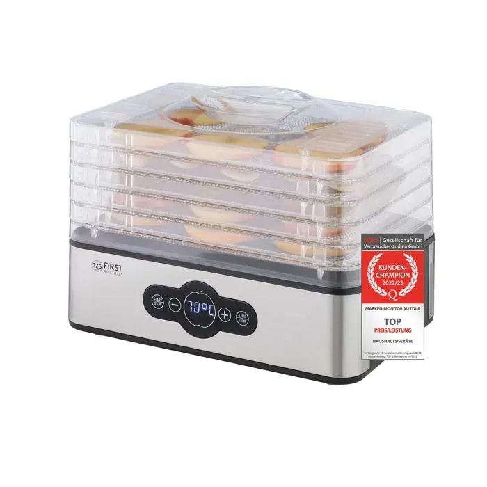 Déshydrateur alimentaire - TZS FIRST AUSTRIA - 5 Plateaux - Thermostat Réglable - Minuterie 0-99h - 0% BPA