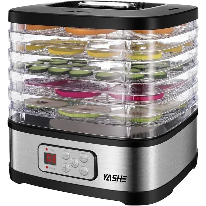 Déshydrateur Alimentaire-YASHE 5 Plateaux Réglables en Hauteur Déshydrateur pour Fruits et Légumes 240 Watts Sans BPA