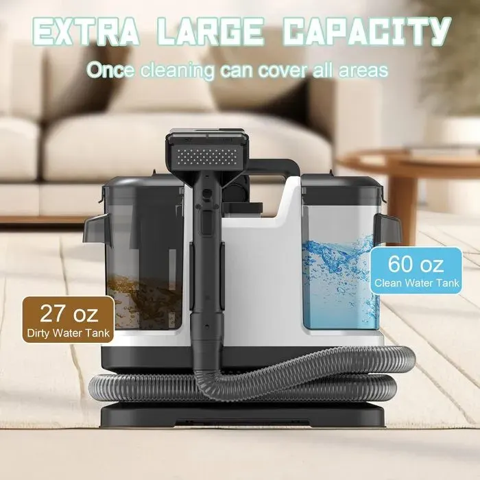 Détacheur portable nettoyeur de tapis aspiration puissante de 12 kPa 500 W pour tapis canapés et autres surfaces en tissu