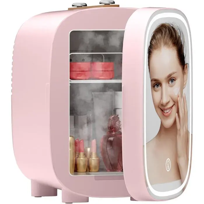 Df01A Mini Frigo Avec Miroir Led À Intensité Réglable Sur 3 Niveaux Faible Bruit Chauffe & Refroidisseur 4L Mini Frigo De Chamb