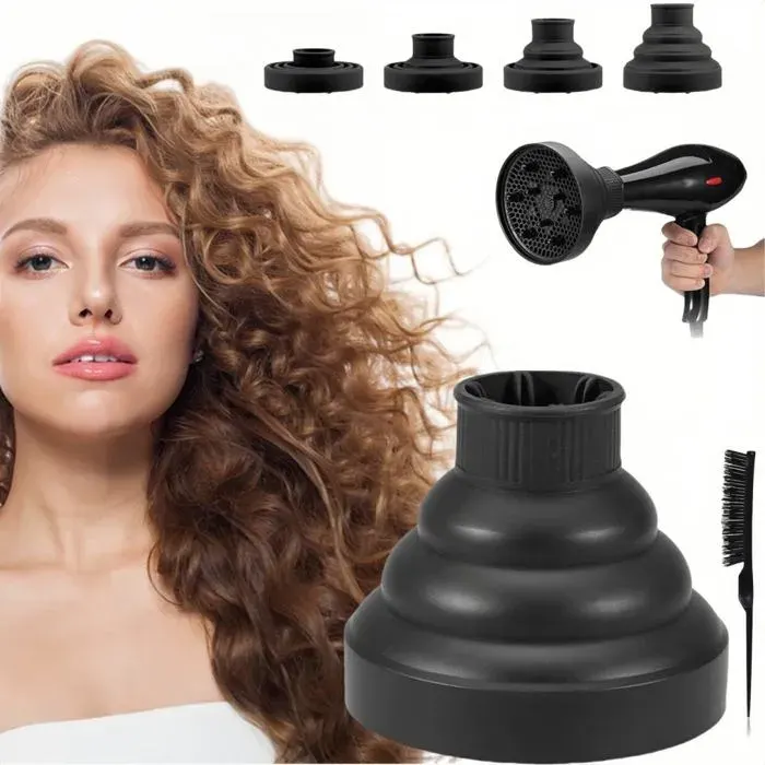 Diffuseur de cheveux pliable - VETOBIOL - Silicone résistant à la chaleur - Conception pliable - Design en nid dabeille