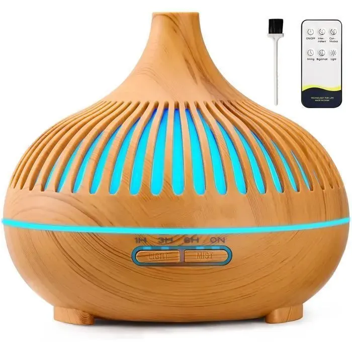 Diffuseur dHuiles Essentielles 550ml Télécommande dhumidificateur Ultrasonique avec 15 Lumières LED pour Maison/Yoga/Bureau