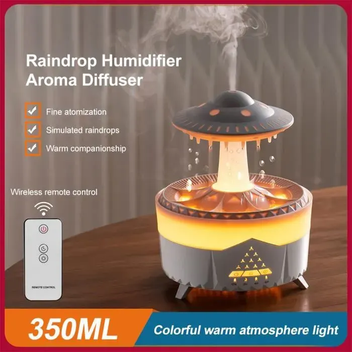 Diffuseur dhuiles essentielles humidificateur à gouttes de pluie avec veilleuse colorée minuterie Pour MaisonChambreYoga