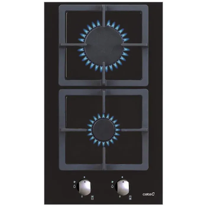 Domino gaz - CATA - SCI 3002 BK - 2 feux - Verre noir - Allumage électronique intégré