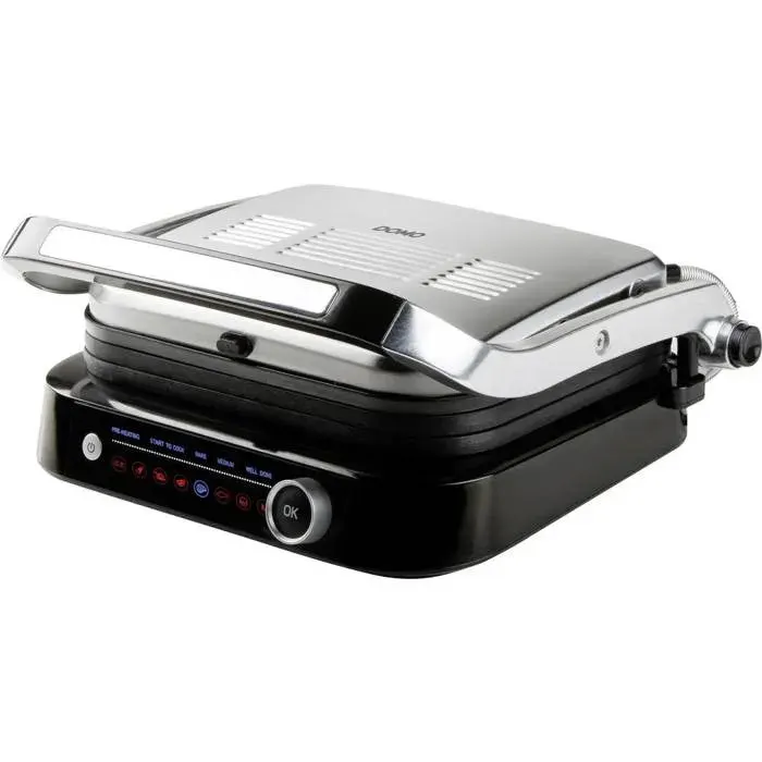 DOMO Genius électrique Grill à contact revêtement anti-adhésif avec écran acier inoxydable noir