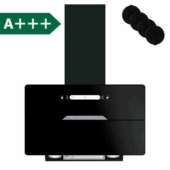 DOPURE Hotte aspirante 60 cm - Recirculation/Évacuation 640 m³/h 9 vit. 4 filtres à charbon noir cmd tactile/gestuelle A+++