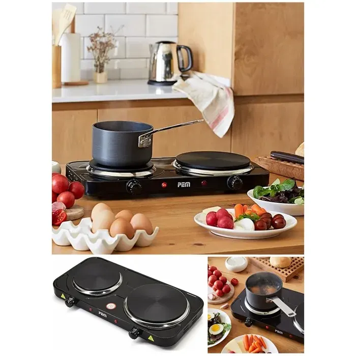 Double Plaque Chauffante Électrique - PEM - 2 Foyers - 2500 W - Protection Surchauffe - Noir