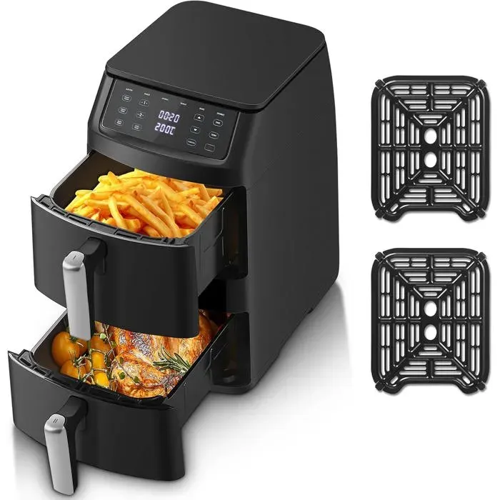 Double Stack Air Fryer 11L Friteuse Verticale Sans Huile À 2 Tiroirs 2500W 40–220°C 6 Fonctions De Cuisson & 8 Programmes Préco